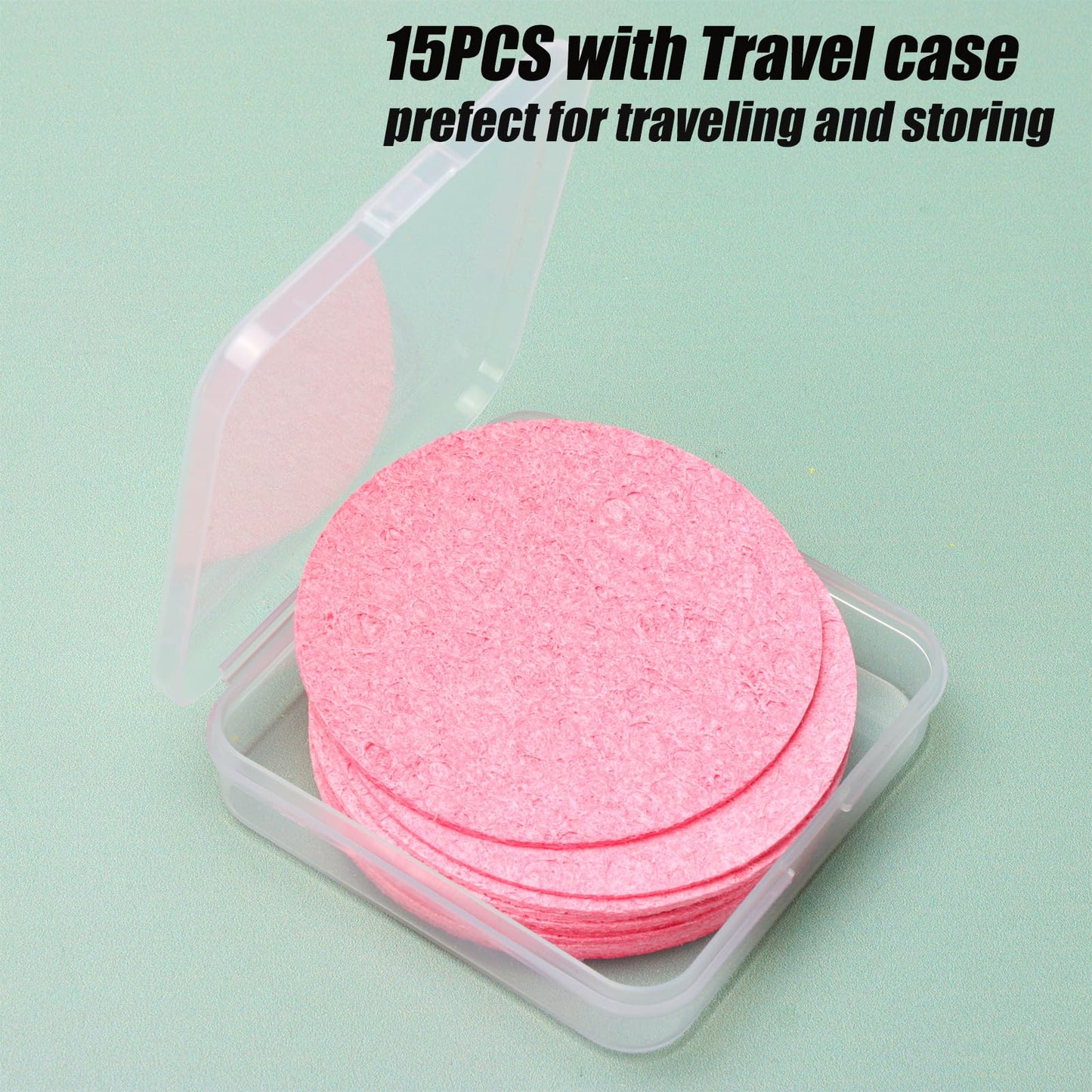 Ocim 15Pcs Compressed Facial Sponges,Face Sponge Compressed for Washing Cleansing and Exfoliating,Pink