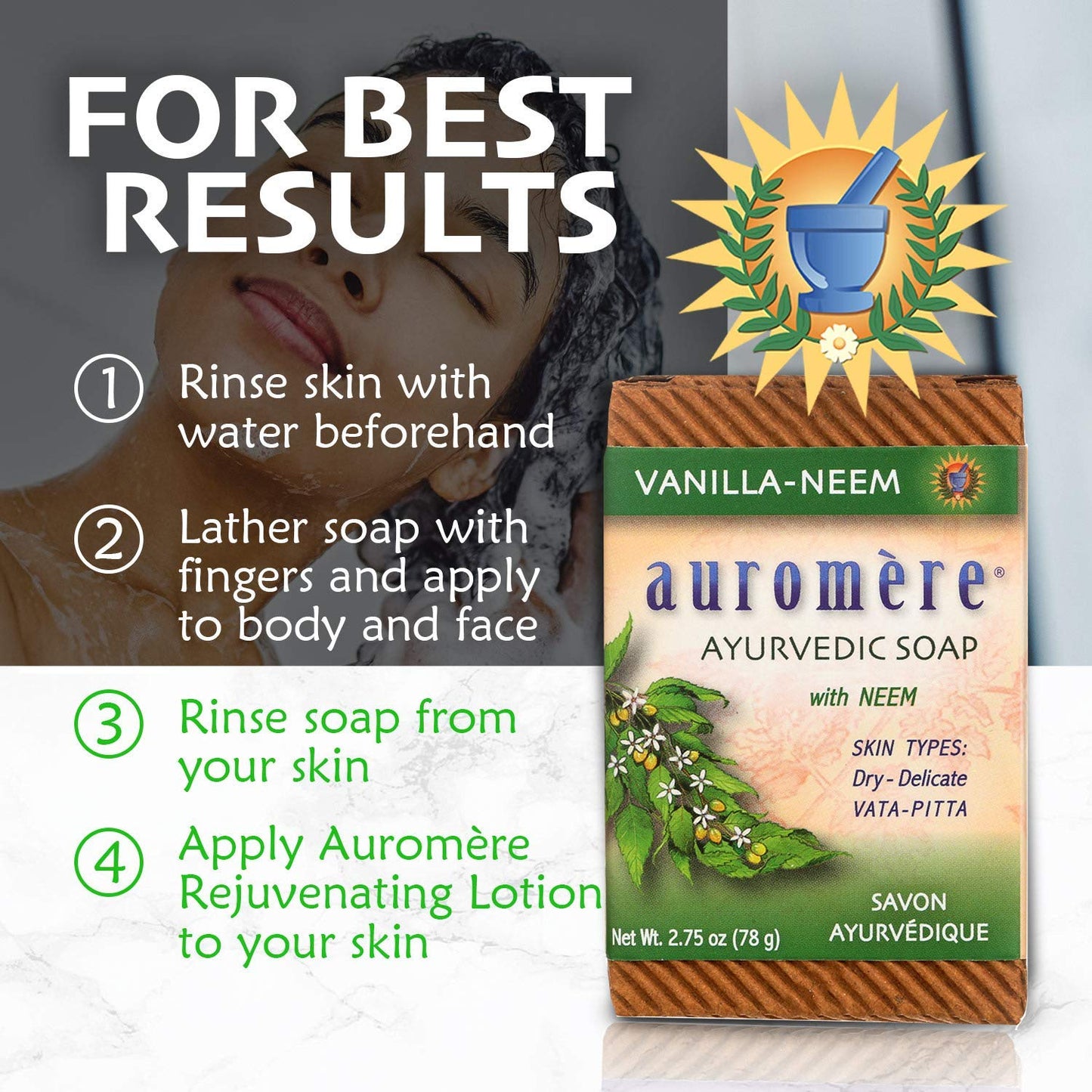 Auromere Ayurvedic Bar Soap, Vanilla Neem - Eco Friendly, Handmade, Vegan, Cruelty Free, Natural, Non GMO (2.75 oz), 2 pack