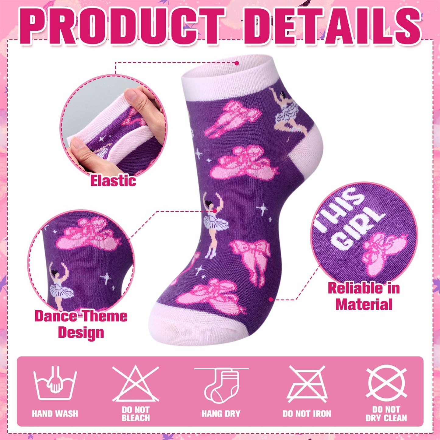 Glitopper 8 Pairs Dance Theme Socks Dancer Team Gifts Bulk for Girls Women Ballet Socks Accessories Party Favors(Classic)