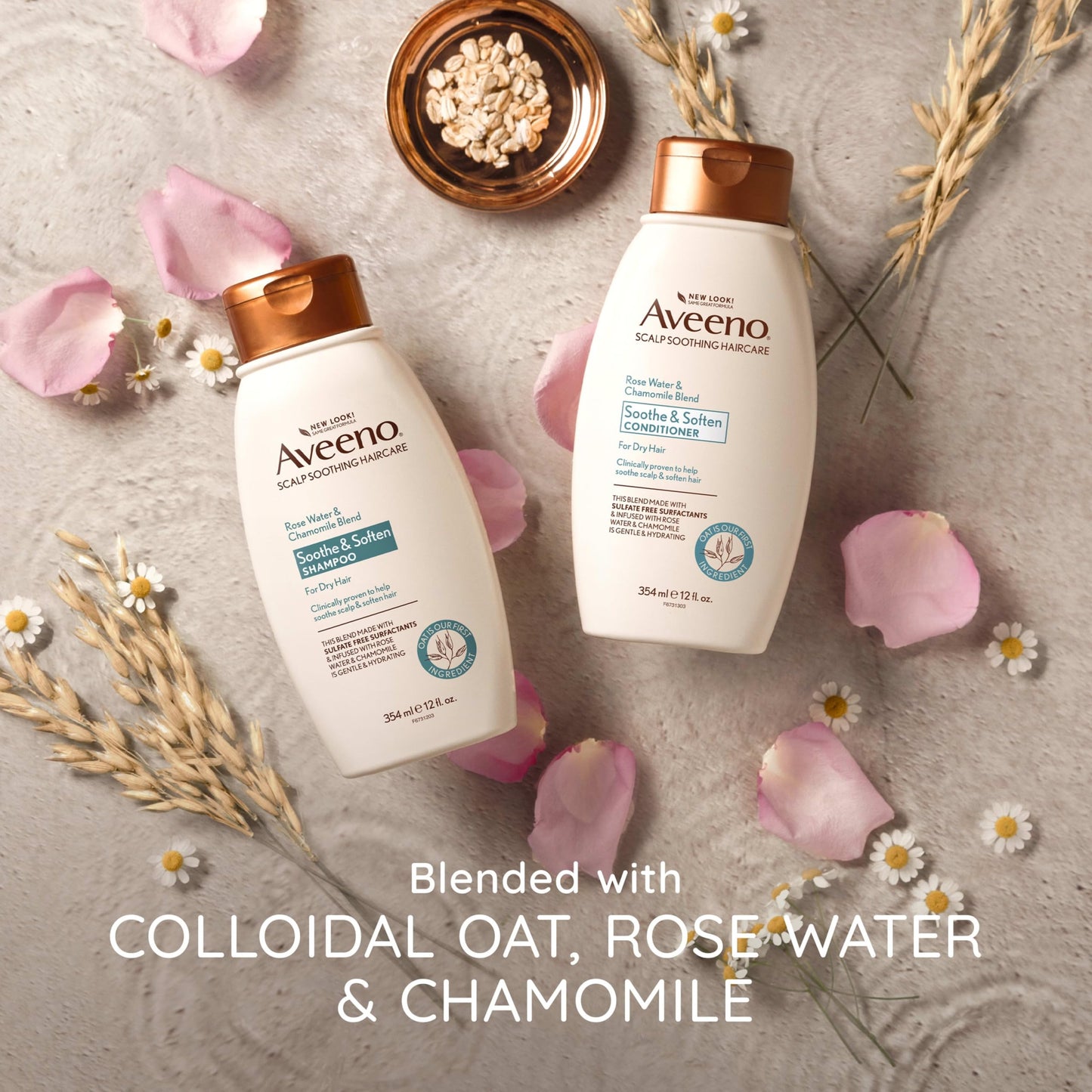 Aveeno Rose Water & Chamomile Shampoo for Dry Hair, Hydrating, 12 fl oz(Packaging May Vary)
