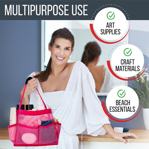 Masirs Mesh Shower Caddy Bag - Collapsible, Portable Bathroom Organizer for Travel, Gym, and Dorm Use. Easily Carry and Organize College Dorm, Bathroom Toiletry Essentials. (Pink)