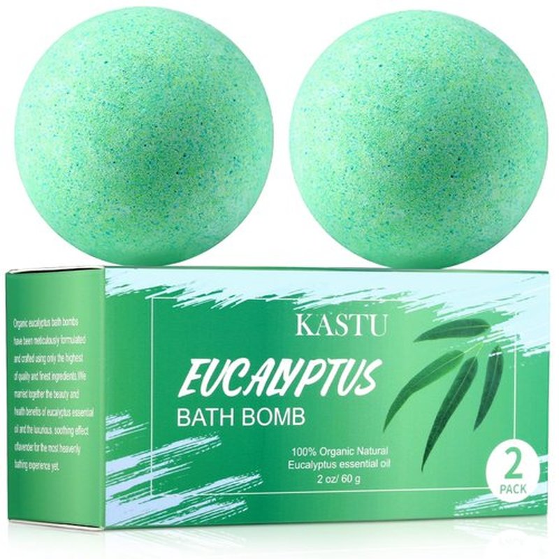KASTU Bath Bombs Salt Balls,Eucalyptus Extract Essential Oils,Moisturizing Dry Skin,Fizzy Spa,Relaxation,Bubble Bath Bomb Gifts Idea for Men Women,2PCS