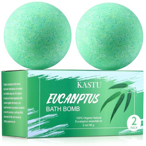 KASTU Bath Bombs Salt Balls,Eucalyptus Extract Essential Oils,Moisturizing Dry Skin,Fizzy Spa,Relaxation,Bubble Bath Bomb Gifts Idea for Men Women,2PCS