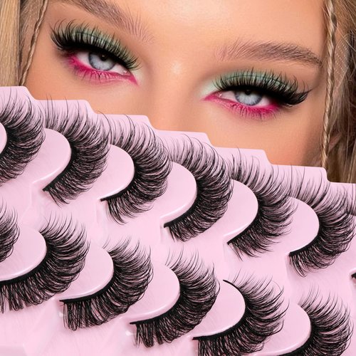JIMIRE Faux Mink Lashes Wispy Fairy Strip Lashes Full Fluffy False Eyelashes Cat Eye Pestañas 5D Multilayer Spiky Butterfly 15MM Volume Fake Lashes 8 Pairs Pack