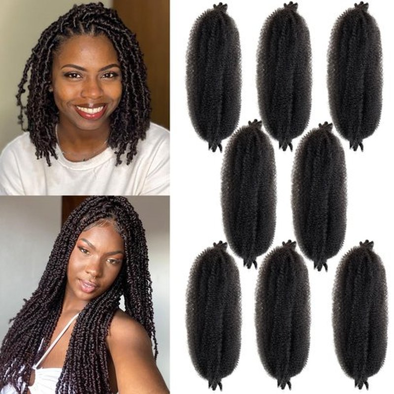 16 Inch Springy Afro Twist Hair Color 2# Kinky Braiding Hair Extensions for Passion Twist Hair Black Spring Twist Hair for Soft Locs 8 Packs Marley Twist Braiding Hair