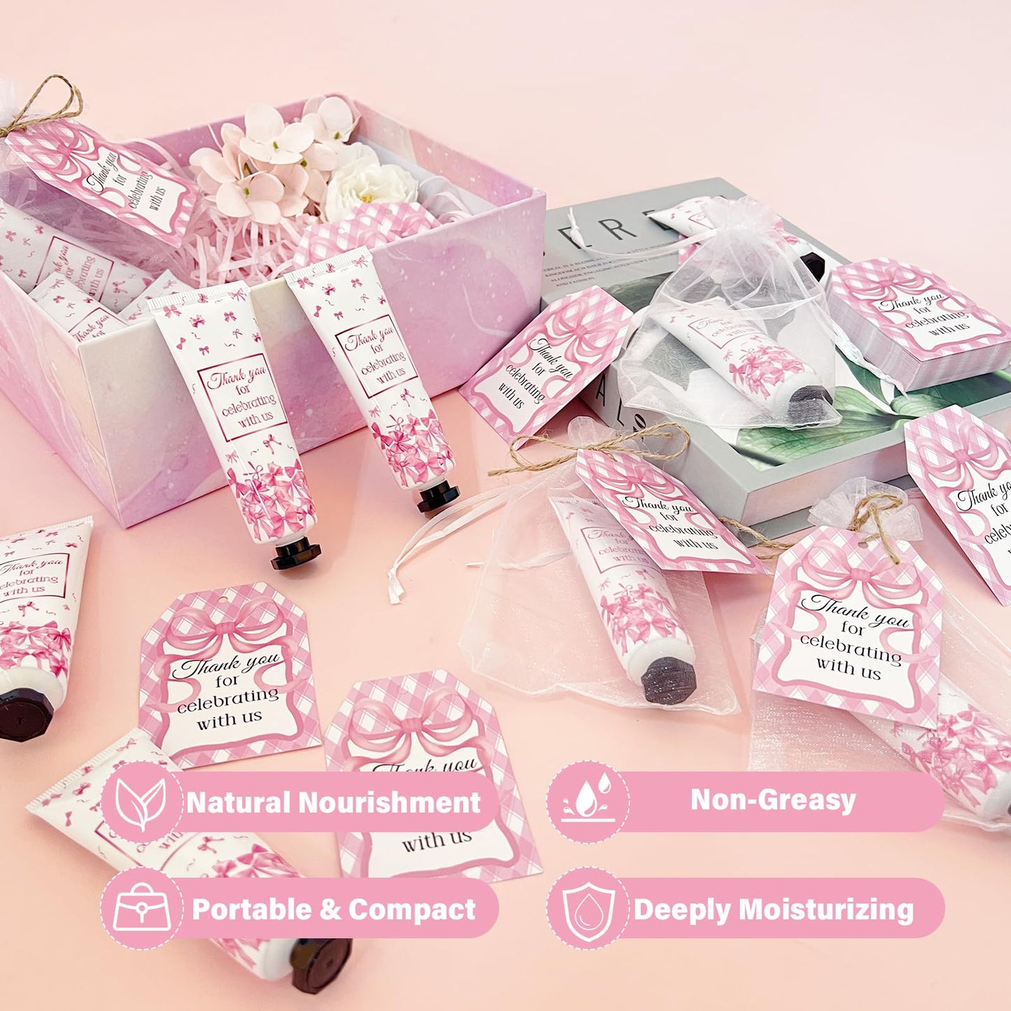 50 Sets Baby Shower Pink Bow Hand Cream Gifts Bulk for Women Girls Favors Guest Gifts, Bachelorette Mini Travel Hand Lotion for Wedding Bridal Engagement, Gender Reveal Party Stuffers