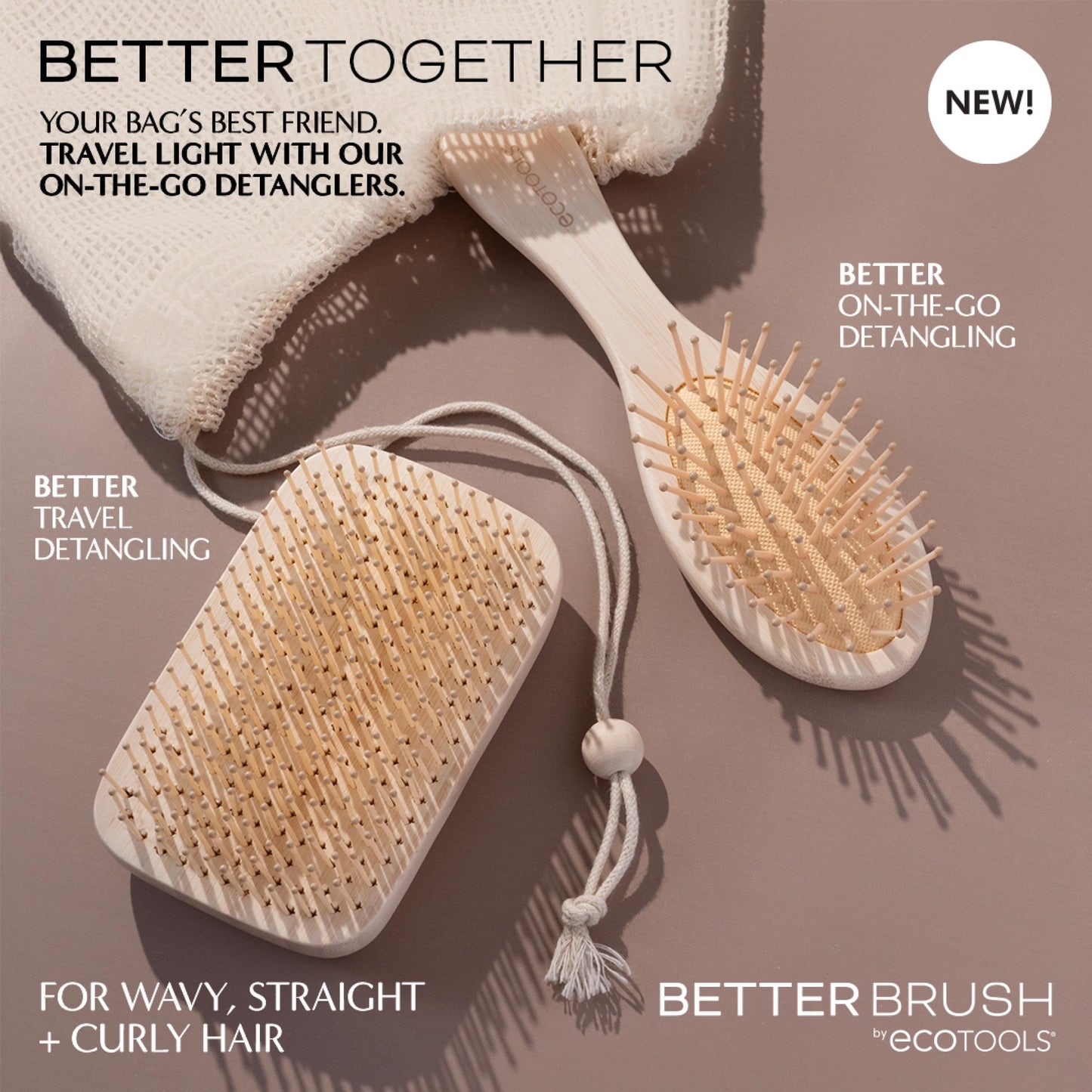EcoTools Travel Detangler Hairbrush, Gently Detangle & Smooth Hair, Brush For Wet Or Dry Hair, Heat Resistant, Mini Renewable Bamboo Hairbrush For Styling On-The-Go, Vegan & Cruelty-Free, 1 Count