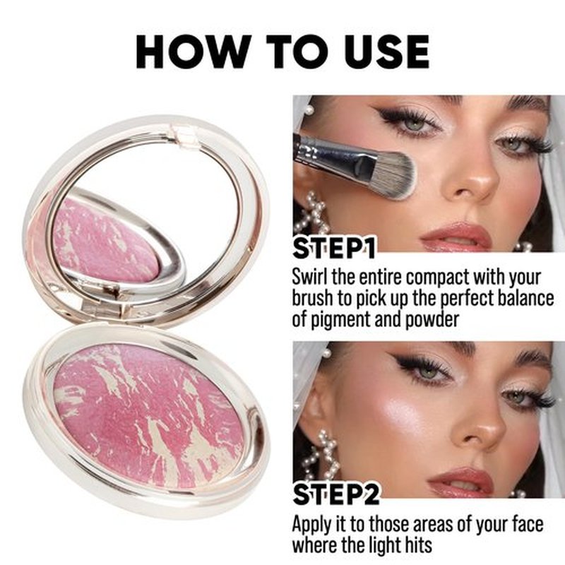 SINART Baked PRO Blush. Brighten Lighting Highly Glow Marbleized Blush. Lightweight Shimmery Satin Face Makeup. Cruelty-Free Powder Blush. Shape, Contour & Highlight Face - B1