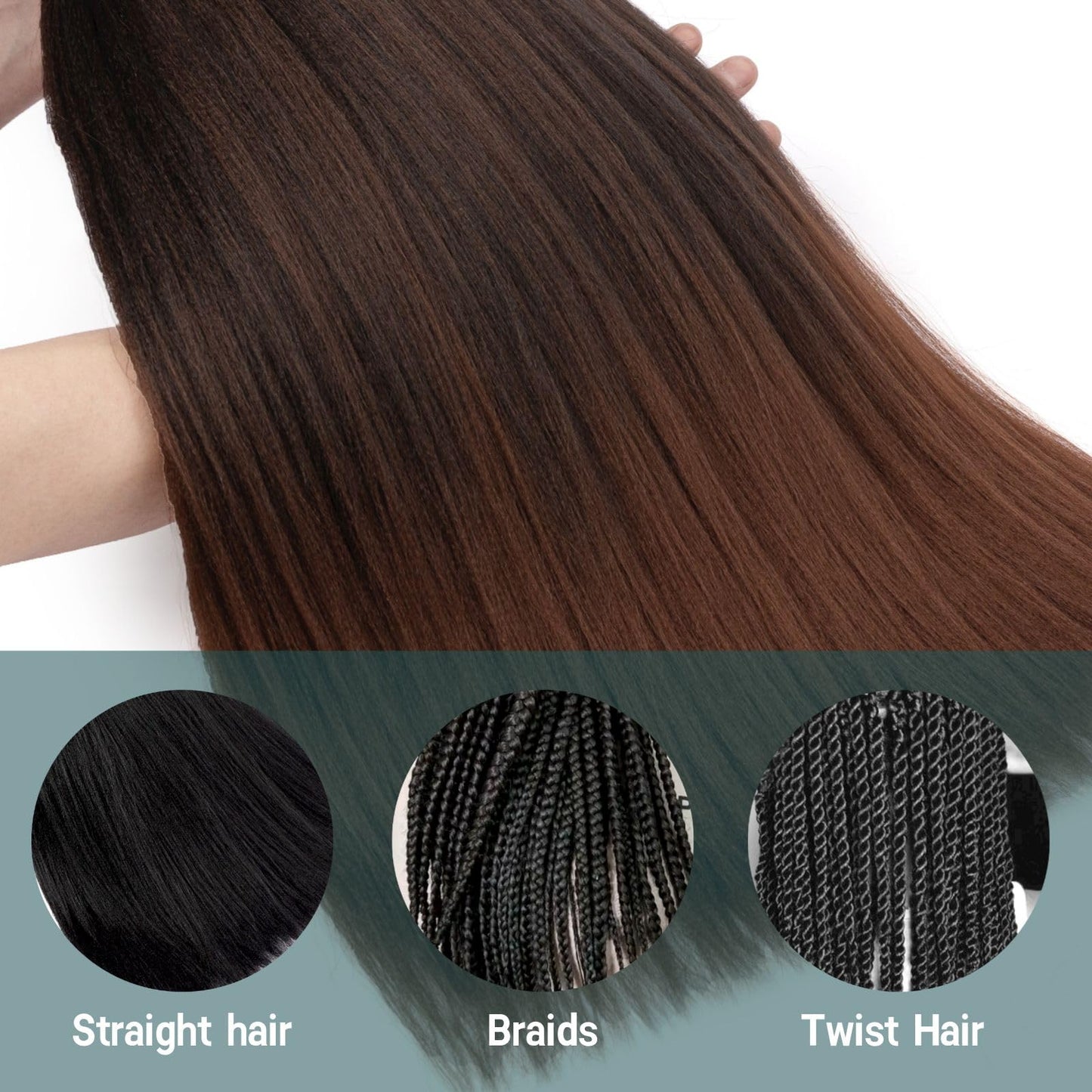 Ombre Braiding Hair,24 Inch Ombre Natural Black To Brown 6 Packs Hair Extensions Professional Synthetic Braid Hair Crochet Braids, Soft Yaki Texture, Hot Water Setting (24Inch,T1B/30#).