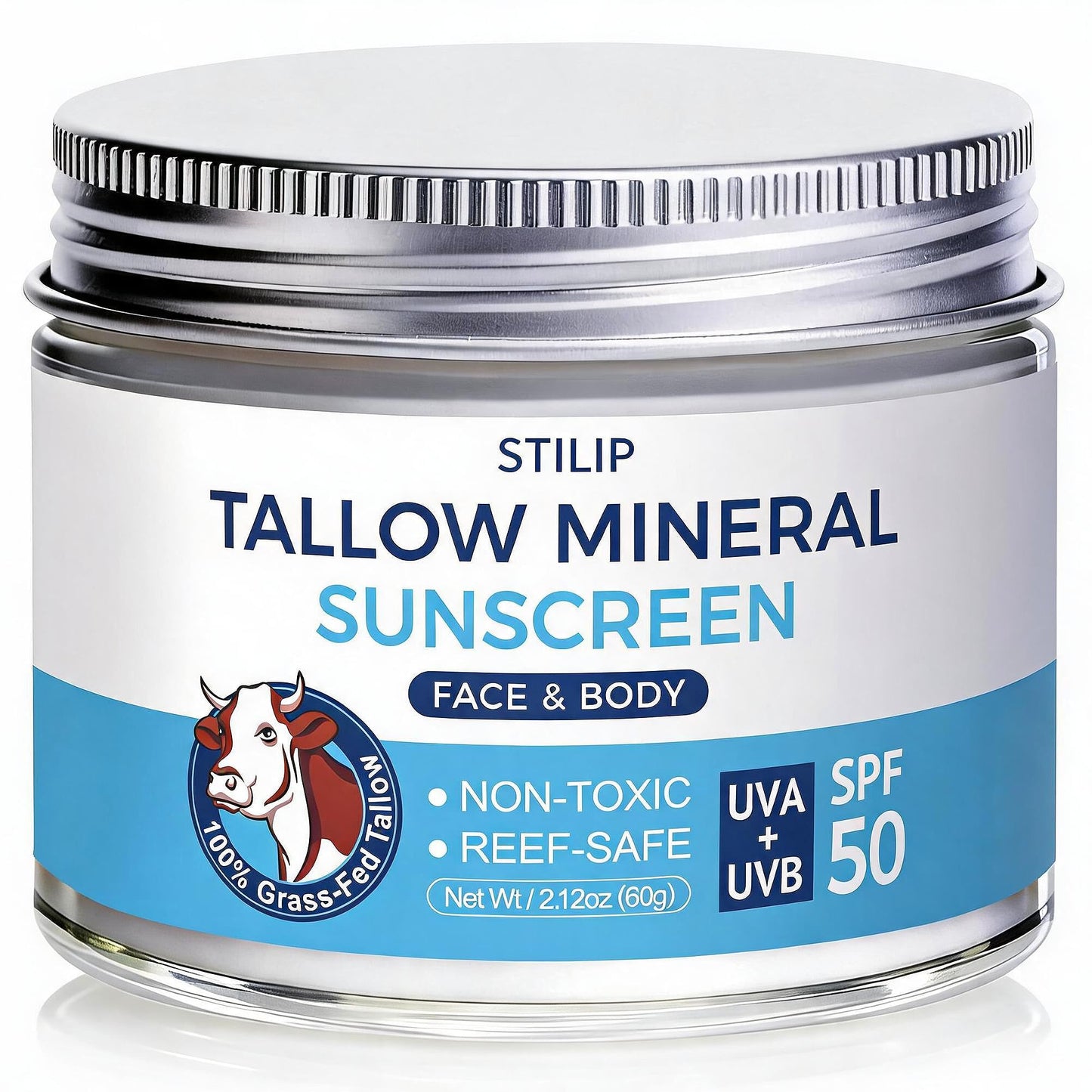 Stilip Organic Beef Tallow Sunscreen-SPF 50 with Zinc Oxide,Non-Toxic 2-in-1 Moisturizer & Mineral Sunblock | Reef Safe, Chemical-Free,Lightweight, Clean Formula for Sensitive Skin Natural Sunscreen.