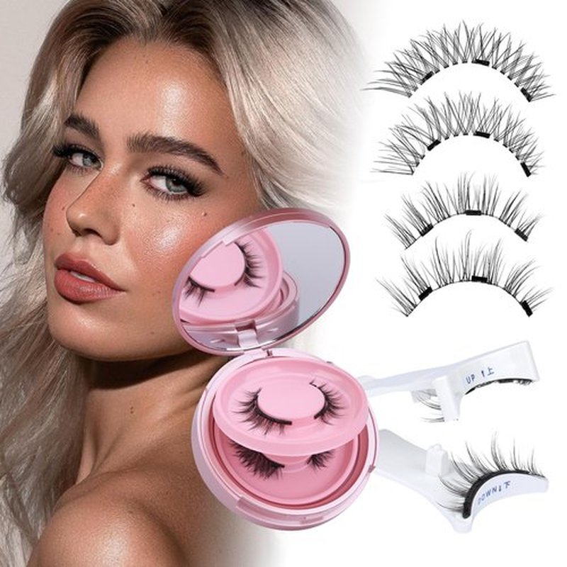 JIMIRE 2 Pairs Magnetic Eyelashes Natural Look Reusable Magnetic Eyelashes without Eyeliner Wispy Magnetic Eyelashes with Applicator No Glue, Remove, Eyeliner Need Magnetic Lashes Clear Band