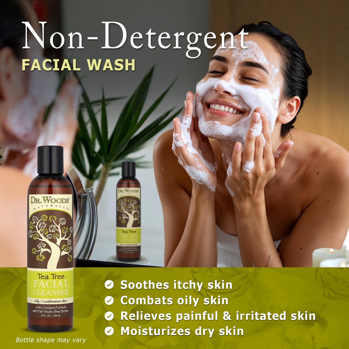 Dr. Woods Tea Tree Liquid Facial Cleanser - Made with Organic Shea Butter, Natural Tea Tree Oil Face Wash for Men and Women, Paraben, Phthalate and Sulfate Free - 8 Fl Oz