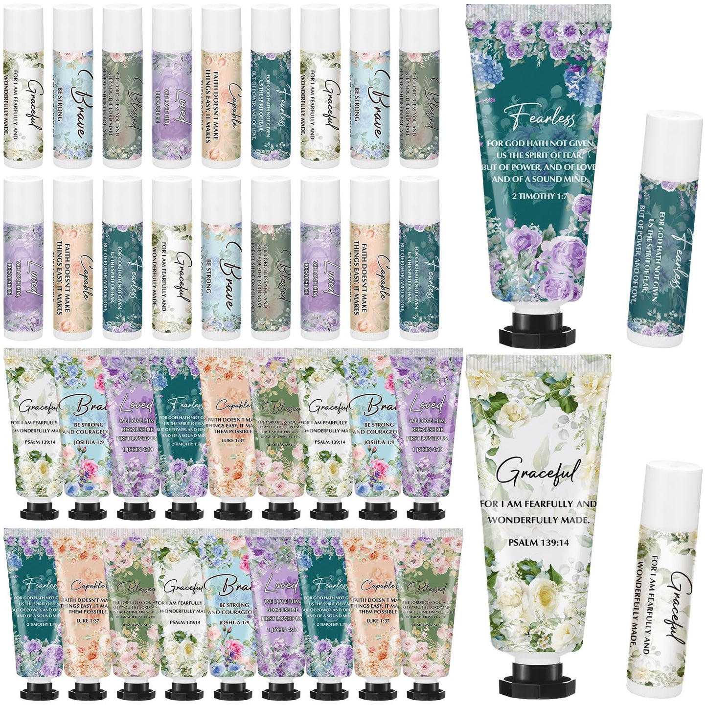 Loopeer 18 Sets Christian Hand Cream and Lip Balm Gift Set for Church Welcome Bag Stuffer Travel Size Moisturizing Lotion Package Mini Inspiriting Religious Gifts Bulk for Woman Mom Community