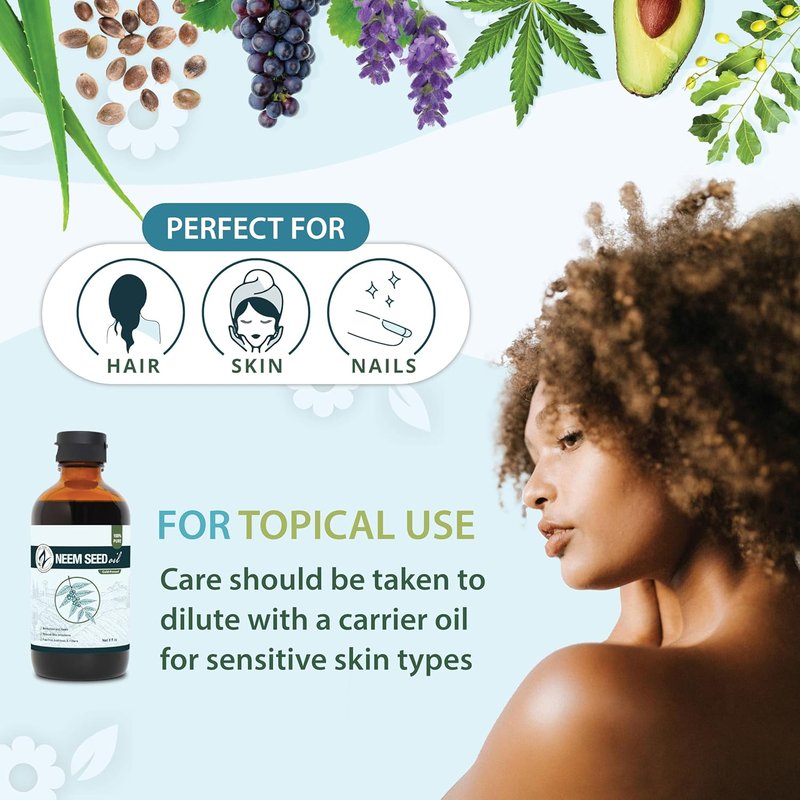 Zatural 100% Pure Neem Seed Oil - Cold Pressed Natural Oil for Skin & Hair | 8 Fl Oz Glass Bottle