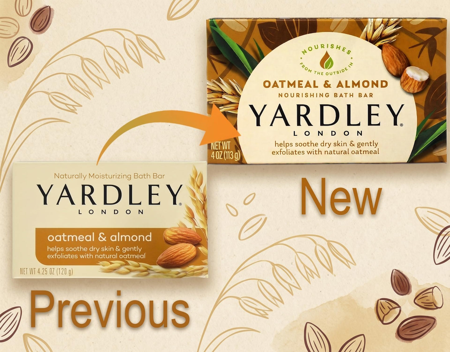 Yardley London Moisturizing Bath Bar, Oatmeal & Almond, 4.0 Oz, Pack Of 24