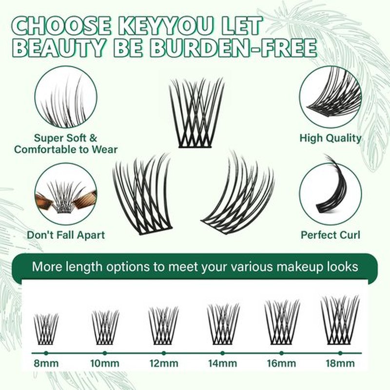 Lash Clusters 144pcs Individual Lashes D Curl 10mm Eyelash Clusters KEYYOU Air Touch Cluster Lashes Super Lightweight Soft Wispy Comfortable Easy DIY at Home(Air02-D-14mm)
