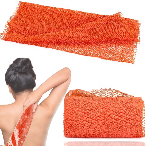 African Net Long Bath Net Sponge,JASSINS Bathing Body Exfoliating Shower Body Back Scrubber Skin Smoother,Stretch Length to 66 INCH(Orange)