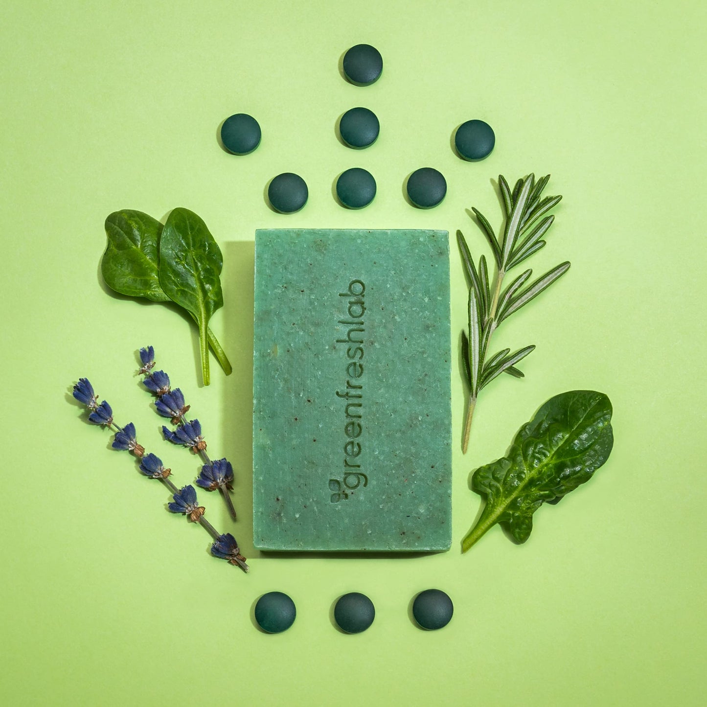 Greenfreshlab Thyme + Rosemary Soap Bar 85% Organic Ingredients, Natural Help for Sensitive Skin, Enriched with Patchouli Oil, Uplifting Aroma, Vegan & Cruelty Free, 4 oz