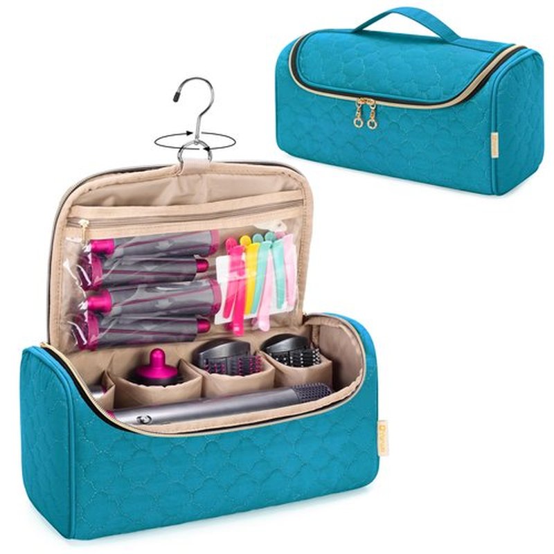 Yarwo Travel Case Compatible for Dyson Airwrap Complete Styler All Models and Attachments, Portable Storage Bag with Hanging Hook for Hair Curler Accessories, Teal (Patent Design)