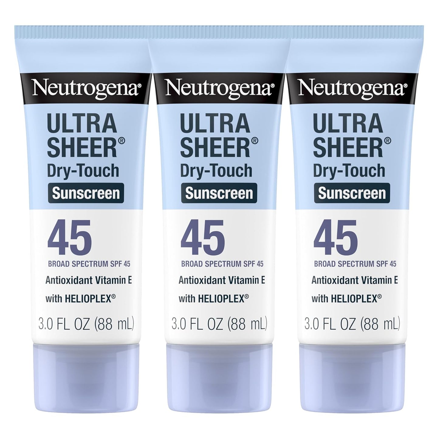 Neutrogena Ultra Sheer Dry-Touch Sunscreen For Face & Body, SPF 45 Broad Spectrum UVA/UVB Protection, Lightweight Water Resistant & Non-Greasy, Travel Size Sunscreen, 3 fl. oz Pack of 3