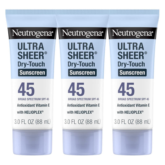 Neutrogena Ultra Sheer Dry-Touch Sunscreen For Face & Body, SPF 45 Broad Spectrum UVA/UVB Protection, Lightweight Water Resistant & Non-Greasy, Travel Size Sunscreen, 3 fl. oz Pack of 3