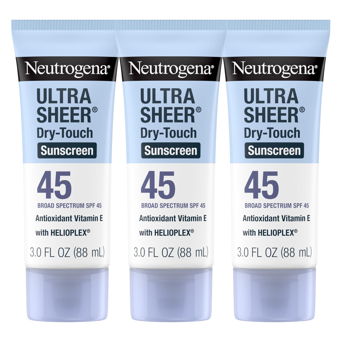 Neutrogena Ultra Sheer Dry-Touch Sunscreen For Face & Body, SPF 45 Broad Spectrum UVA/UVB Protection, Lightweight Water Resistant & Non-Greasy, Travel Size Sunscreen, 3 fl. oz Pack of 3
