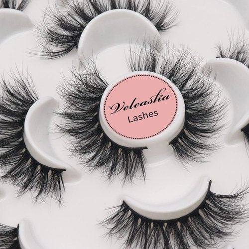 Veleasha Lashes 5D Faux Mink Lashes False Eyelashes Handmade Cat Eye Lashes Wispy Fluffy Fake Lashes Lightweight Eyelashes Luxurious Volume Fake Eyelashes 7 Pairs Pack (804)