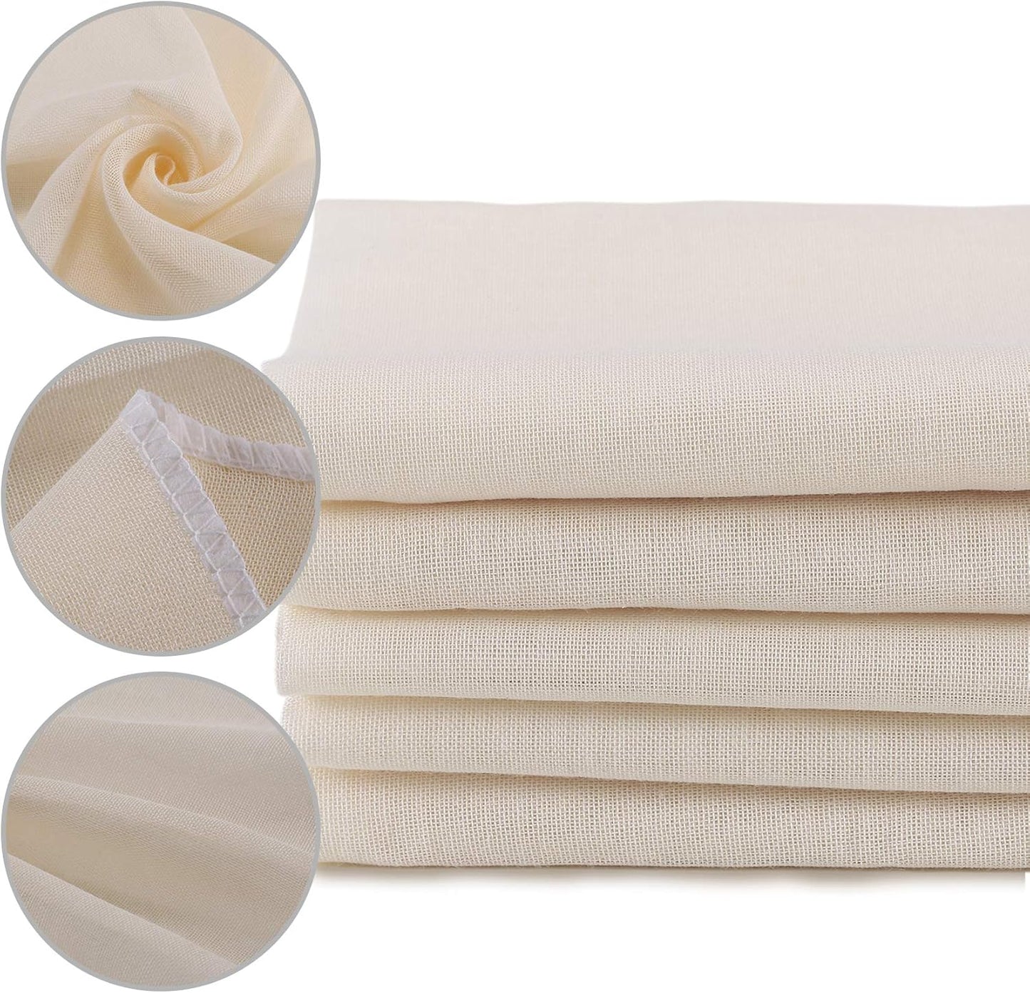 Muslin Cloths - 5 Pack Reusable Cheesecloths | 100% Unbleached Cotton Strainers (50 x 50 cm)