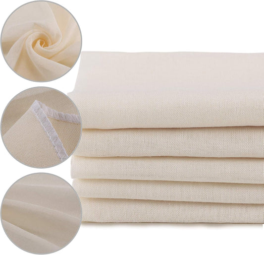 Muslin Cloths - 5 Pack Reusable Cheesecloths | 100% Unbleached Cotton Strainers (50 x 50 cm)