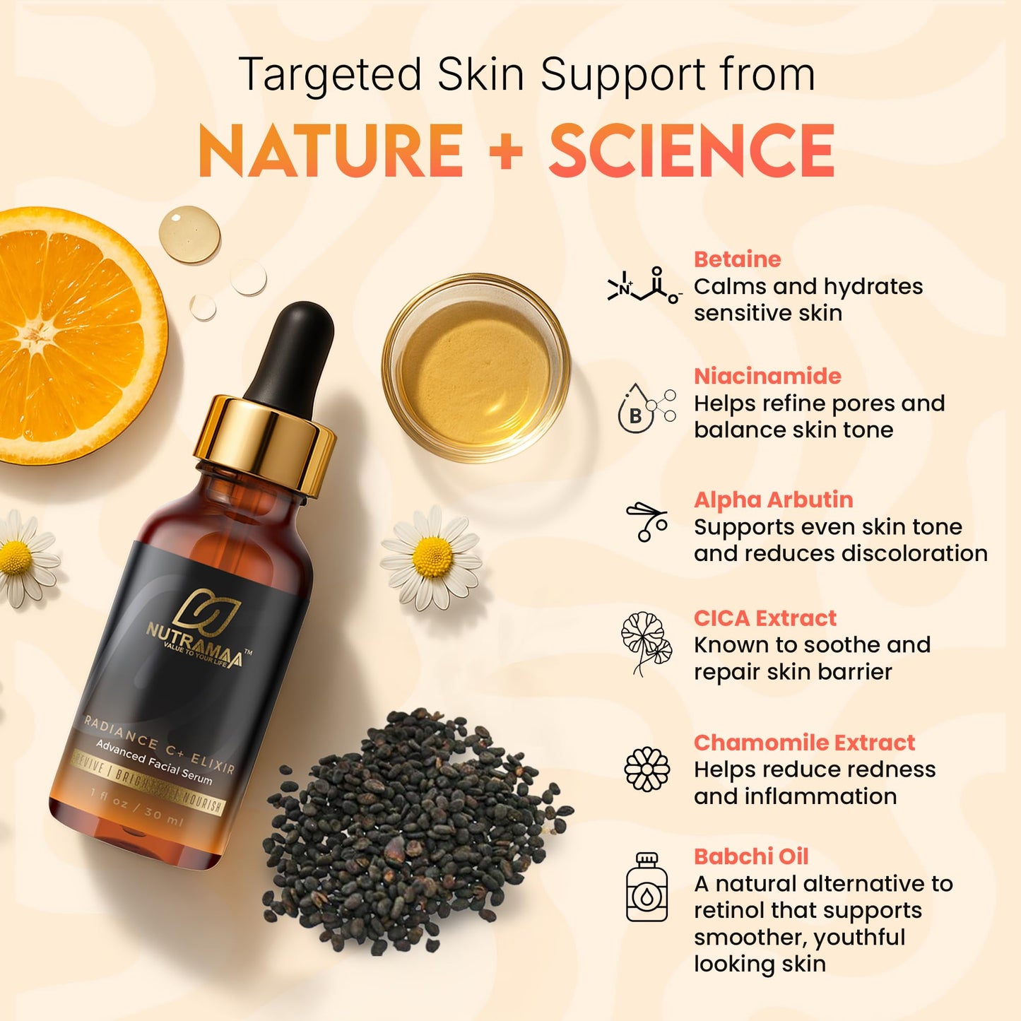 Radiance C+ Elixir 20% Vitamin C Face Serum with Hyaluronic Acid & Peptides, Ferulic Acid + Vitamin E – Brightening, Hydrating, Anti Aging & Antioxidant Facial Serum – Vegan Fragrance Free, 1 fl oz