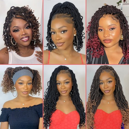 Leeven 14 Inch Wavy Senegalese Twist Crochet Hair with Curly Ends, 2 Packs Black Pre Looped Short Crochet Braids, Pre Twisted Small Hanava Twist, Synthetic Braiding Hair for Women Girl Kids