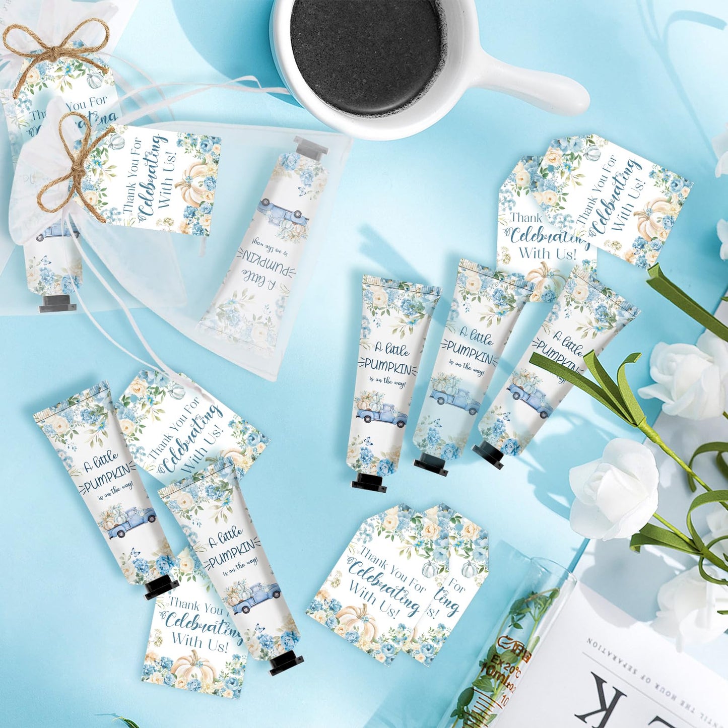 50 Sets A Little Pumpkin Hand Cream Bulk Baby Shower Party Favors for Guests Bridal Shower Thank You Gifts Travel Size Hand Lotion Bulk for Mother's Day Supplies(Blue)