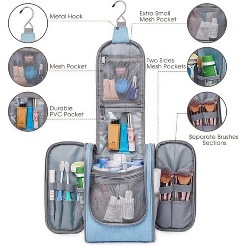 Narwey Small Hanging Travel Toiletry Bag Cosmetic Make up Organizer for Women and Men (Medium, Sky Blue)