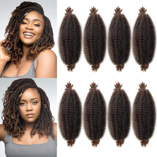 Ombre Brown Afro Twist Hair 12 Inch Marley Hair 8 Packs Cuban Twist Hair Pre Fluffed Spring Twist Hair Extension for Twisting Hair T30 Springy Afro Kinky Twist Braiding Hair for Soft Locs