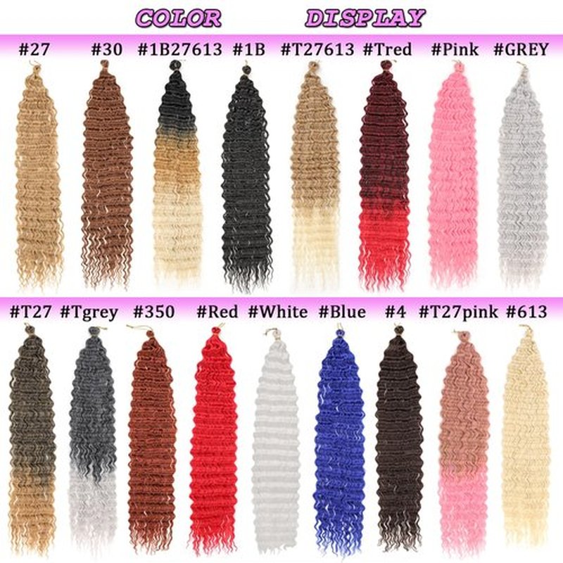 ZRQ 24 Inch Ocean Wave Crochet Hair 3Packs Natural Black Deep Wave Curly Wavy Crochet Braiding Hair Synthetic Braids Hair Extension For Black Women #1B