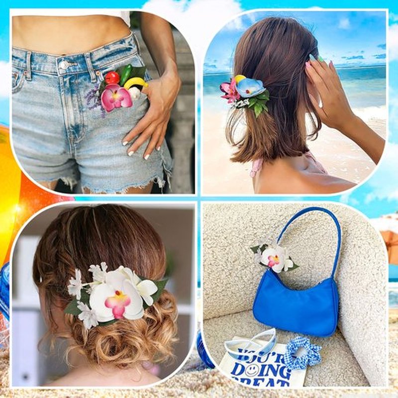 HAIMEIKANG Hawaiian Hair Accessories - 3 Pieces Tropical Flower Hair Clips, Large Artificial Flower Pins for Women, Wedding Hair Piece (#3)