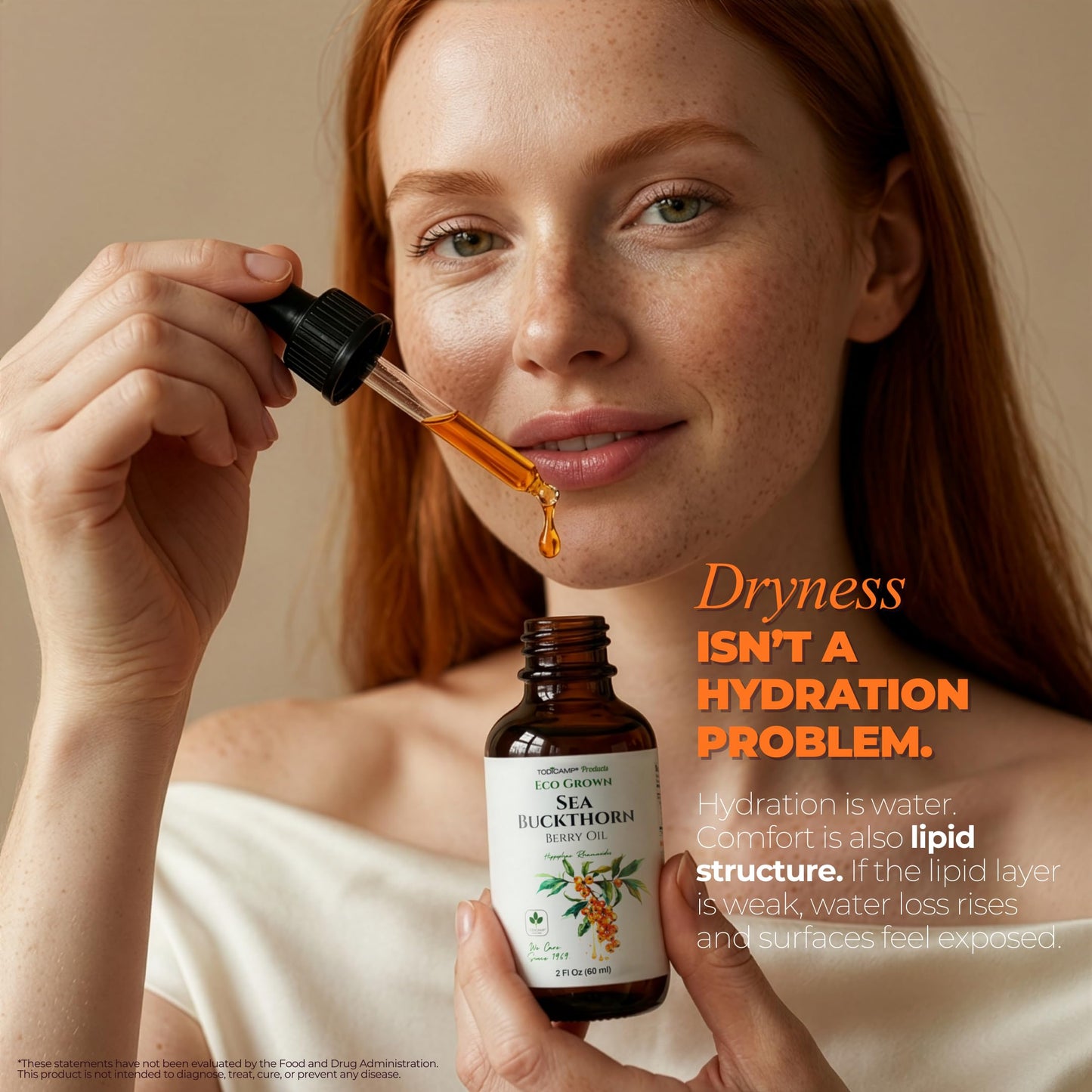TODICAMP Sea Buckthorn Berry Oil 2 fl oz Omega 7 Vegan Omega 3 6 9 Sea Buckthorn Oil for Face, Skin, Eyes & Postemonapuse Dryness