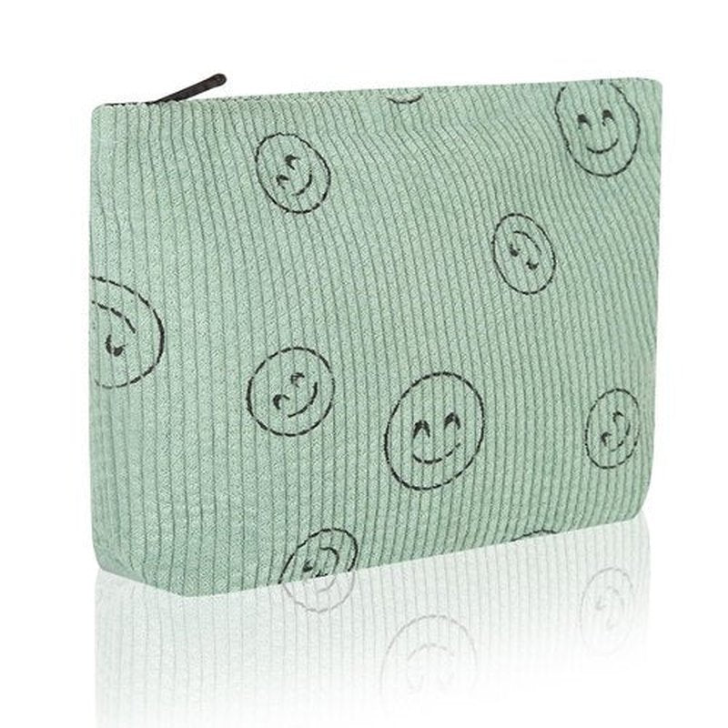 Wudimeitt Cosmetic bag Makeup bag Preppy Cute Corduroy Toiletry bag for women travel essentials (greengreen)