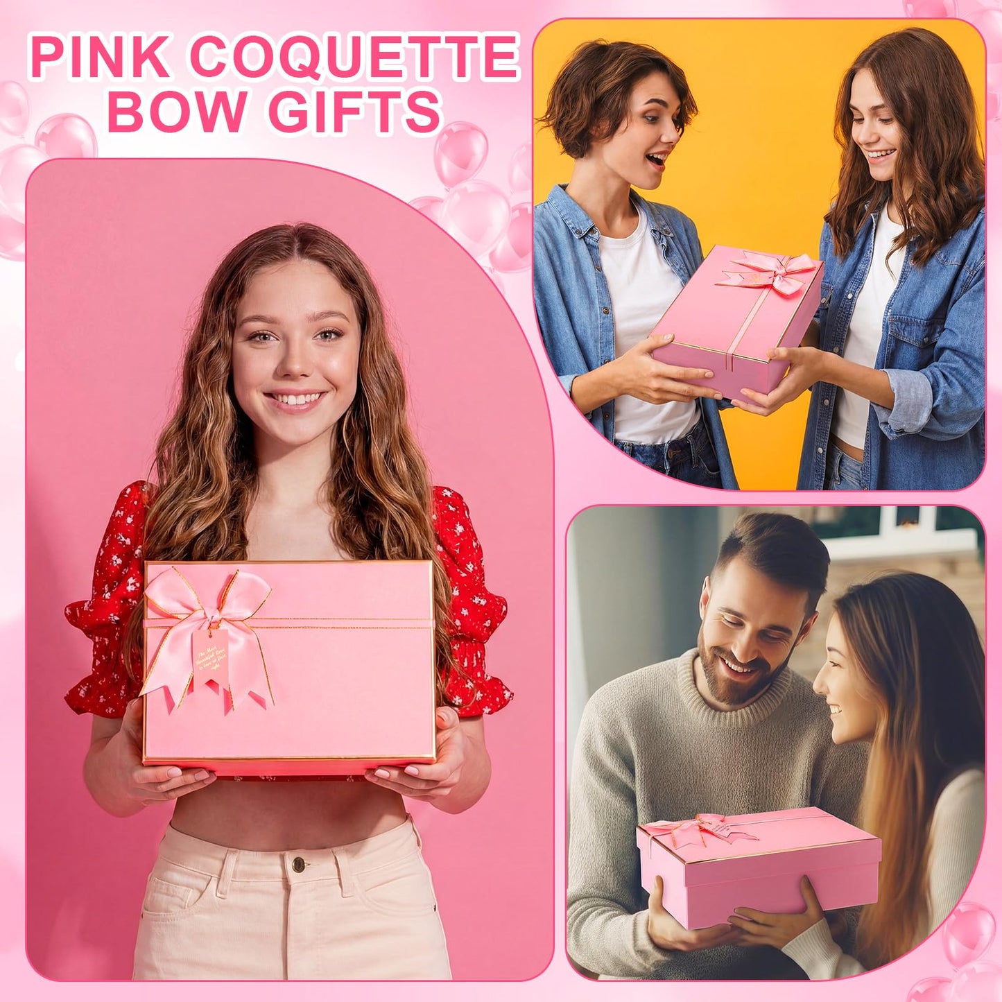 Acellegic 14 Pcs Gift Baskets for Women Teen Girls Trendy Stuff Coquette Bow Birthday Gift for Her, Tween, Teenage, Daughter, Sister, Best Friend 16th 18th 21st Bday Graduation(Pink Bow Floral)
