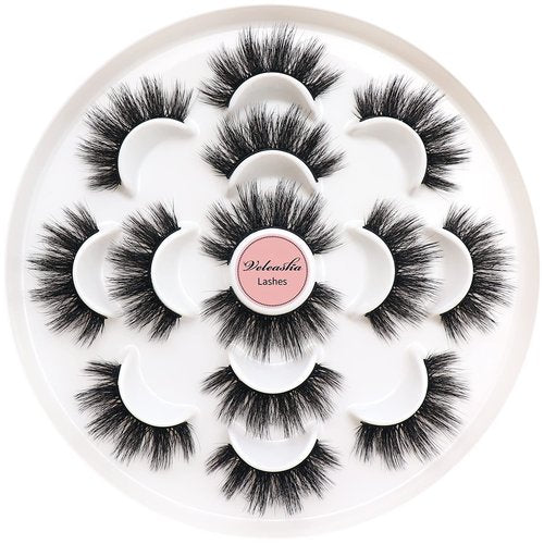 Veleasha Lashes 5D Faux Mink Lashes False Eyelashes Dramatic Eye Lashes Wispy Fluffy Fake Lashes Luxurious Volume Fake Eyelashes 7 Pairs Pack (610)