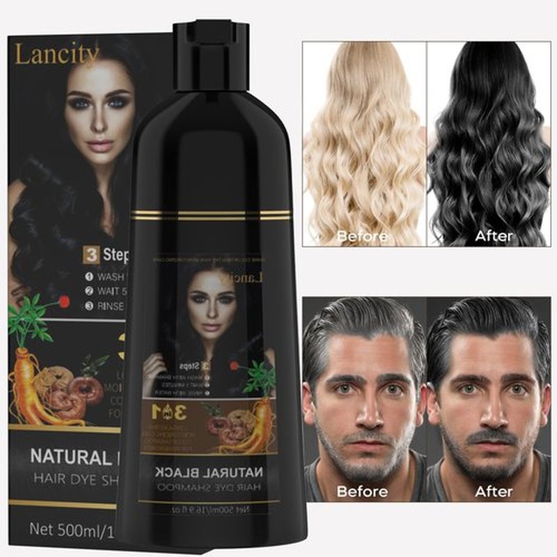 Lancity Hair Dye Shampoo 3-In-1 Hair Color Shampoo Instant Coloring Gray Hair Coverage Nature Herbal treated for Men and Women (500mL,17.6 Fl Oz)