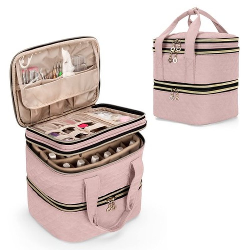 Yarwo 3 Layers Nail Polish Organizer Holds 48 Bottles (15ml/0.5 fl.oz), Detachable Nail Polish Case with Adjustable Dividers, Travel Case for Manicure Set, Dusty Rose (Bag Only, Patent Pending)
