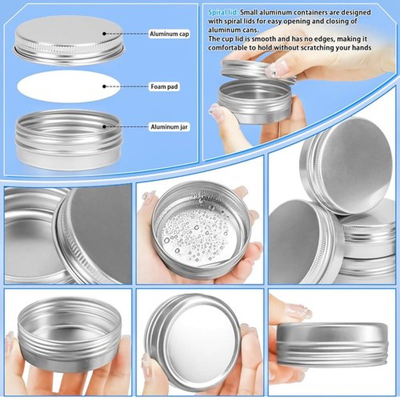 MotBach 16Pack 2oz Tin Jars, 60ml Metal Tin cans, 2Ounce Aluminum tin can jar Containers with Screw Lid for Lotion Bars, Spices, Salve, Balms, Beard Balm, Toiletries, Creams, Samples, Makeup Cosmetic
