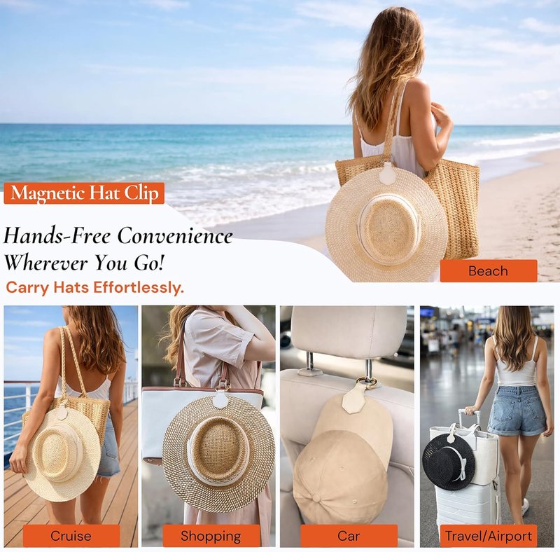 Magnetic Hat Clip - Hands-Free Clip-On Holder for Travel, Bags & Luggage | Ideal for Sun & Baseball Hats
