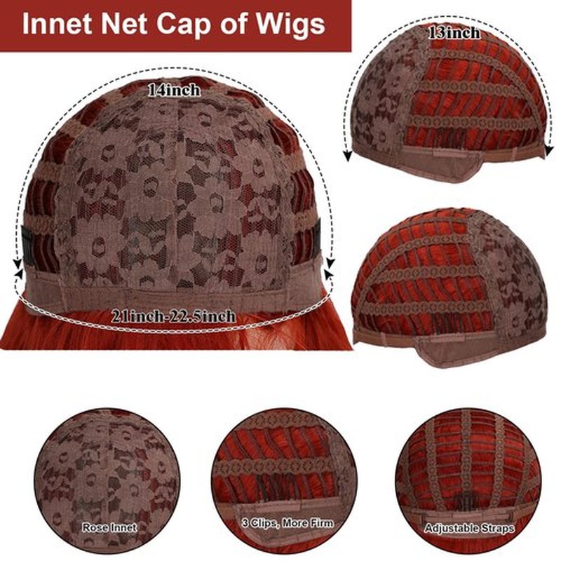 TOPHR Long Red Wig with Bangs 26 Inch Natural Wavy Heat Resistant Fiber Synthetic Red Wigs for Women Daily or Party Use