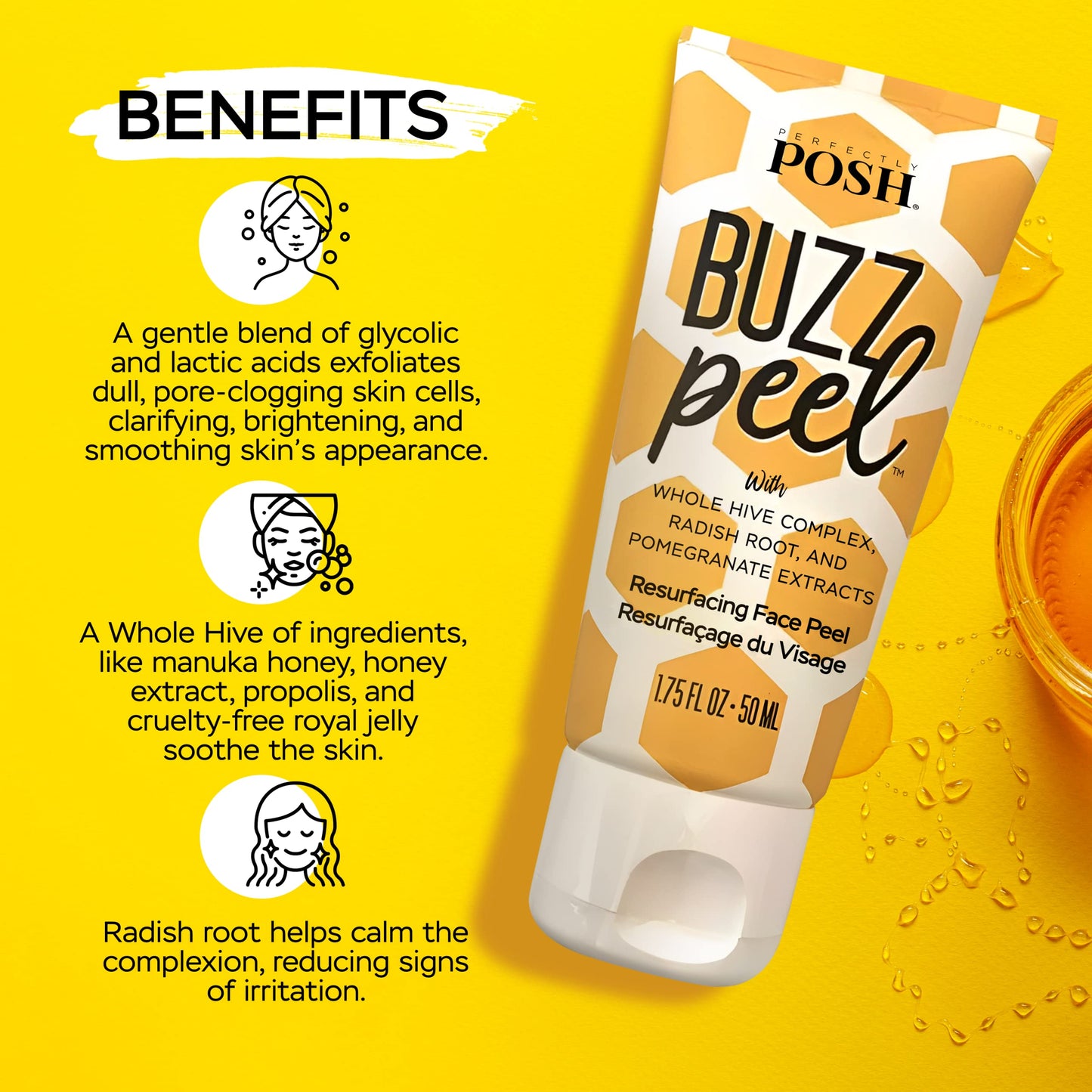 Perfectly Posh - Buzz Peel Resurfacing Face Peel - Exfoliating Facial Peel with Glycolic and Lactic Acids and Honey Complex - 50ml