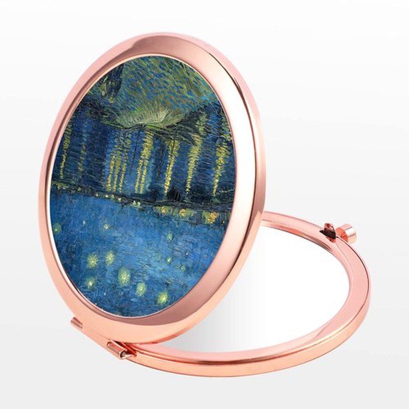 Dynippy Compact Mirror Rose Gold Makeup Mirror Folding Mini Pocket Mirror Portable Hand Mirror Double-Sided 2 x 1x Magnification for Woman Girls (Starry Night Over The Rhone)