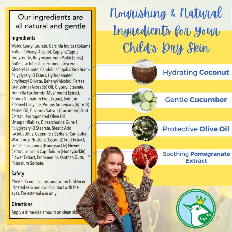 Kids Natural Moisturizer Lotion - Plant-Based & Non-Toxic | Gentle, Hypoallergenic, Fragrance-Free 8 oz