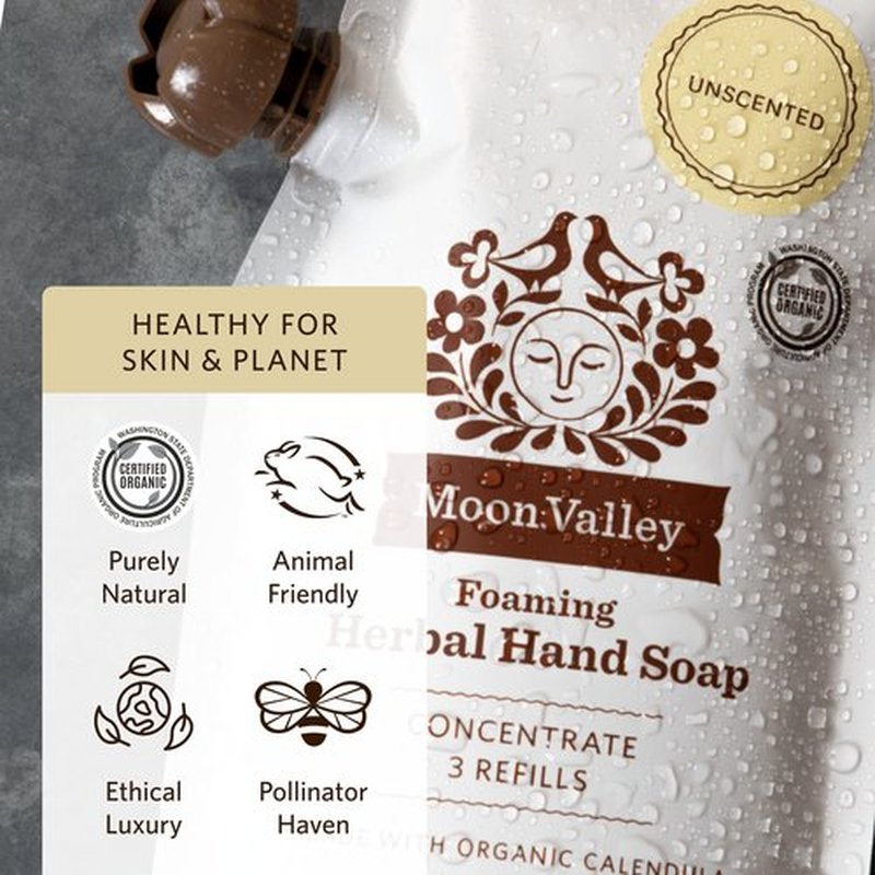 Moon Valley Foaming Hand Soap Refill Pouch, Two-Pack Unscented Soap, Vegan and Non-GMO, Environmentally Friendly Option