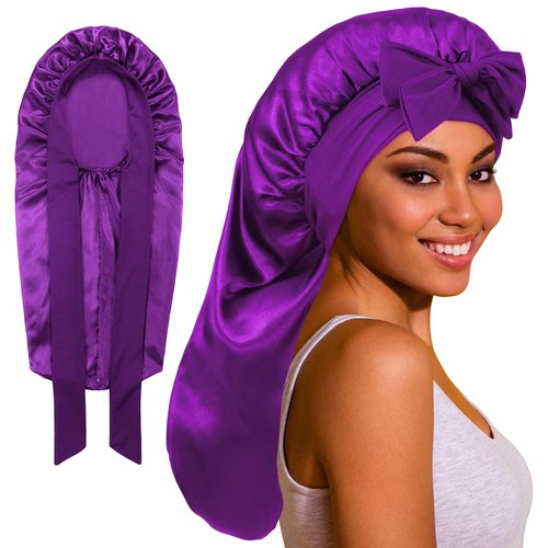 ROYBENS Long Bonnet Satin Bonnet Silk Bonnet for Sleeping Women, Bonnet with Tie Band Sleep Cap, Silk Hair Bonnet for Braids Curly Hair
